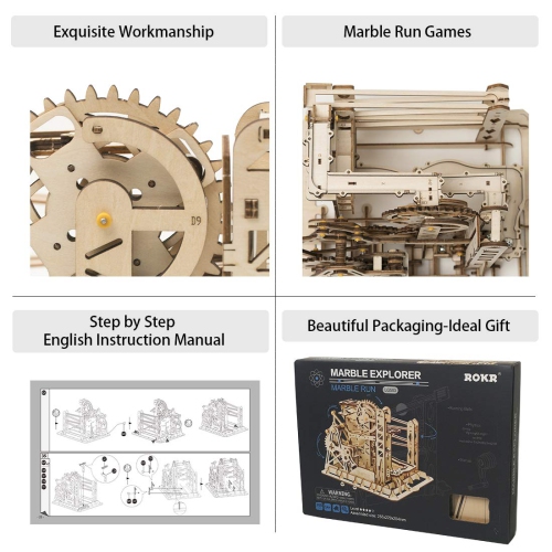 ROKR 3D Assembly Wooden Puzzle Brain Teaser Game Mechanical Gears Set Model Kit Marble Run Set Unique Craft Kits Christm
