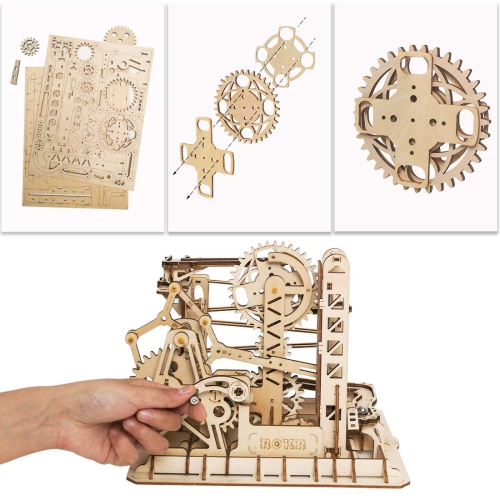 ROKR 3D Assembly Wooden Puzzle Brain Teaser Game Mechanical Gears Set Model Kit Marble Run Set Unique Craft Kits Christm