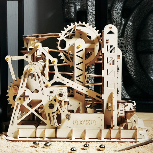 ROKR 3D Assembly Wooden Puzzle Brain Teaser Game Mechanical Gears Set Model Kit Marble Run Set Unique Craft Kits Christm