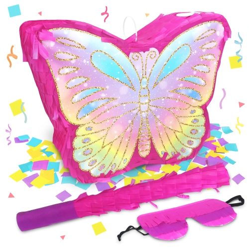 KIDEPOCH  Butterfly Pinata for Birthday Party Supplies Colorful Butterfly Pinata With Stick And Blindfold Butterfly Themed Party D