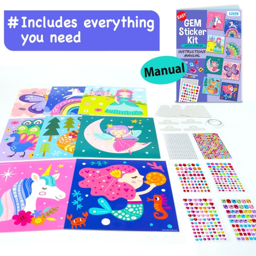 EZCRA Gem Stickers Crafts for Kids - Fun Gem Sticker Kit - 8 Unicorn Princess Themes, 990+ Stickers - Unicorn Craft Jumb