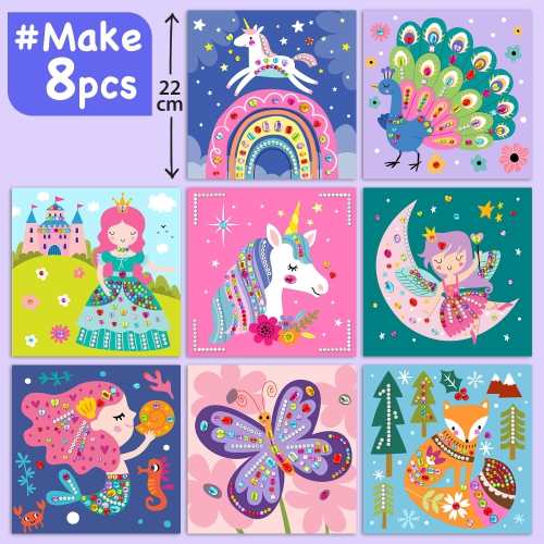 EZCRA Gem Stickers Crafts for Kids - Fun Gem Sticker Kit - 8 Unicorn Princess Themes, 990+ Stickers - Unicorn Craft Jumb