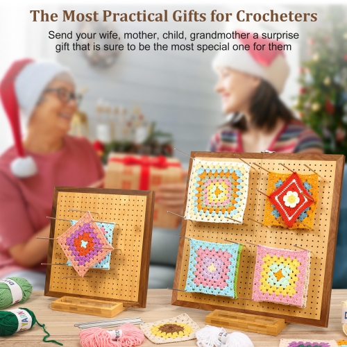 Tableau de blocage à crochet de 11,8 po avec 20 chevilles, planches de blocage en bambou pour projets crochetés, panneau de blocage carré Granny