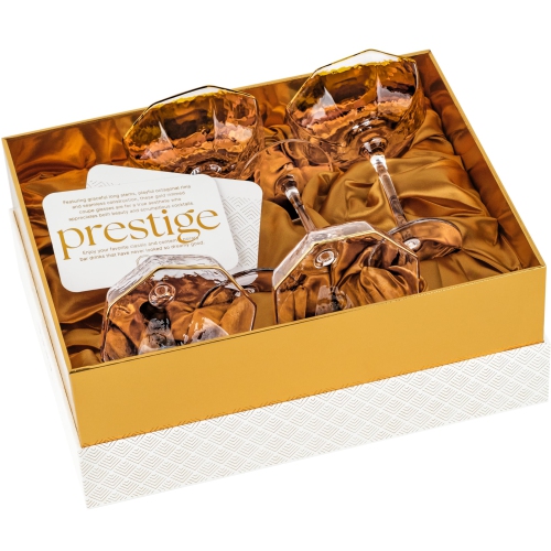 Small 5 oz Octagonal Prestige Coupe Glasses with Gold Rims for Cocktails and Champagne | Set of 4 | Crystal Angled Long