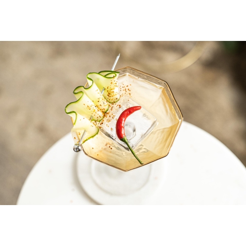 Small 5 oz Octagonal Prestige Coupe Glasses with Gold Rims for Cocktails and Champagne | Set of 4 | Crystal Angled Long