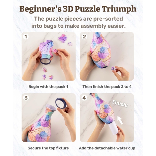 Pintoo 3D – Vase casse-tête unique en forme de fleur fabriqué par 160 morceaux de casse-tête en plastique courbé Pièces de maison Chauffant cadeau