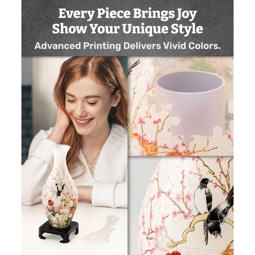 Pintoo 3D – Vase casse-tête unique en forme de fleur fabriqué par 160 morceaux de casse-tête en plastique courbé Pièces de maison Chauffant cadeau