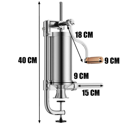 Meao Sausage Filler Stuffer Home Made Machine - Stainless Steel Vertical Sausage Maker with Suction Base and Manual Cran