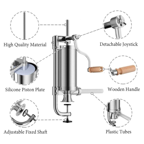 Meao Sausage Filler Stuffer Home Made Machine - Stainless Steel Vertical Sausage Maker with Suction Base and Manual Cran