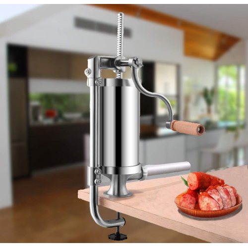 Meao Sausage Filler Stuffer Home Made Machine - Stainless Steel Vertical Sausage Maker with Suction Base and Manual Cran