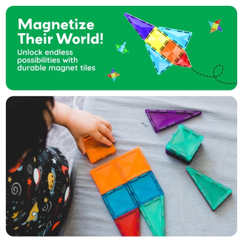 PicassoTiles 100 Pieces Magnetic Tiles Building Blocks Mini Size Diamond Series Magnet Toys Travel Size On-The-Go Constr