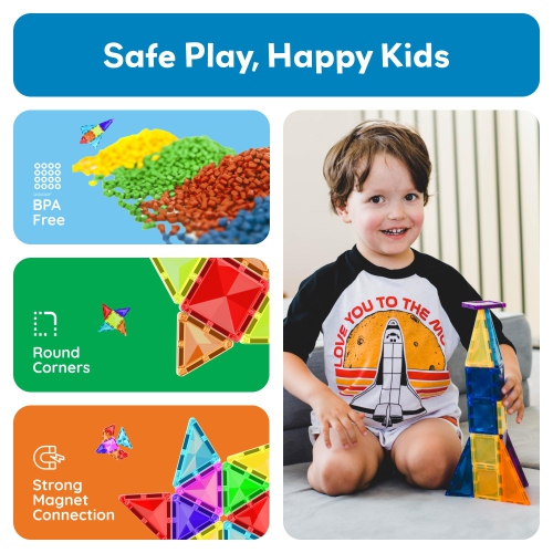 PicassoTiles 100 Pieces Magnetic Tiles Building Blocks Mini Size Diamond Series Magnet Toys Travel Size On-The-Go Constr