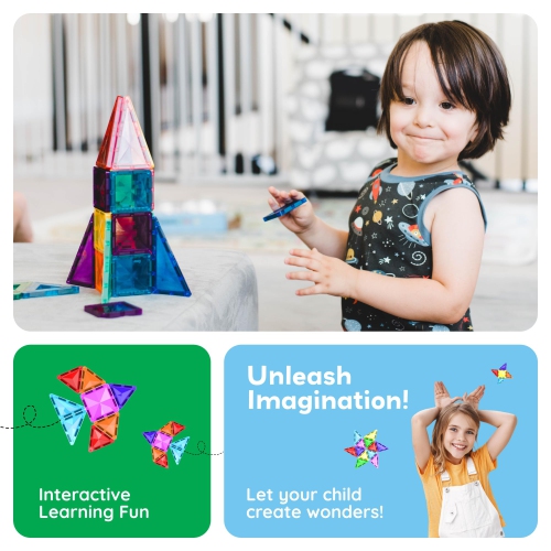 PicassoTiles 100 Pieces Magnetic Tiles Building Blocks Mini Size Diamond Series Magnet Toys Travel Size On-The-Go Constr