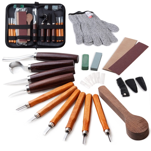 Wood Carving Tools Set,Detail and Hook Carving Knife Kit for Beginners,Trimming Knife for Spoon Bowl Cup Woodwork,Round
