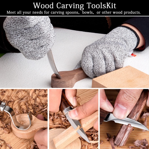 Wood Carving Tools Set,Detail and Hook Carving Knife Kit for Beginners,Trimming Knife for Spoon Bowl Cup Woodwork,Round