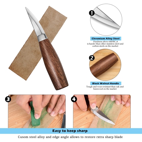 Wood Carving Tools Set,Detail and Hook Carving Knife Kit for Beginners,Trimming Knife for Spoon Bowl Cup Woodwork,Round