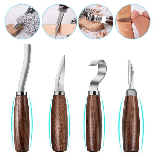 Wood Carving Tools Set,Detail and Hook Carving Knife Kit for Beginners,Trimming Knife for Spoon Bowl Cup Woodwork,Round