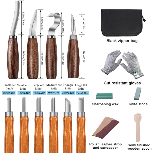 Wood Carving Tools Set,Detail and Hook Carving Knife Kit for Beginners,Trimming Knife for Spoon Bowl Cup Woodwork,Round