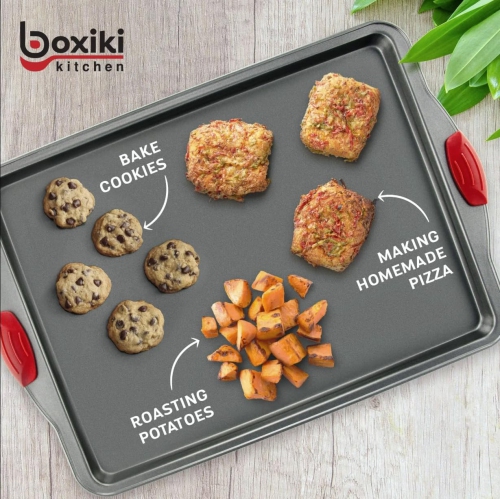 Plaque de cuisson antiadhésive de Boxiki Kitchen | Plaque de cuisson en acier inoxydable à rebord 100 % non toxique, sans produits chimiques ni