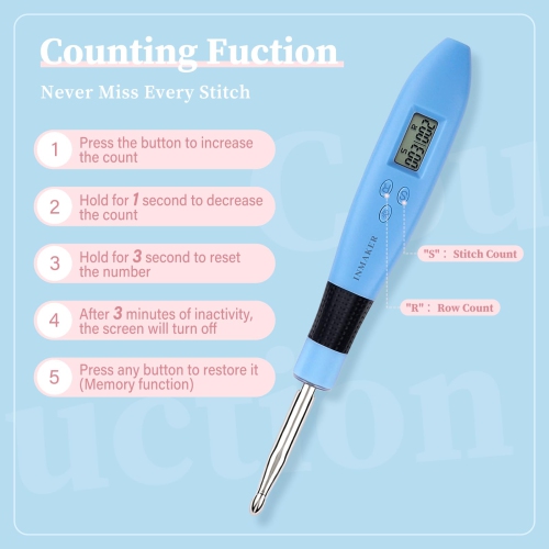 Crochet à crochet lumineux ergonomique INMAKER, ensemble de crochets à compter 18-en-1 numérique, aiguilles à crochet LED avec crochet A.