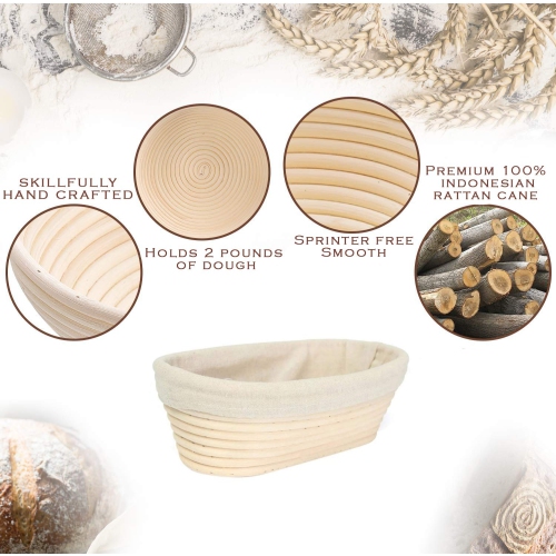 Ensemble de 2 paniers ronds et ovales, panier à fermentation Banneton + fouet pétrisseur danois + lame à tartiner pour le pain + Stai