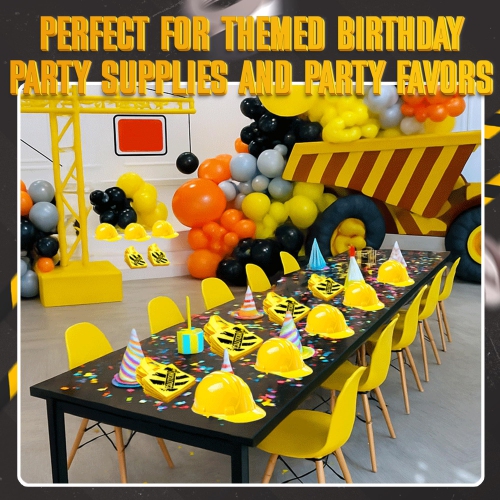 Bedwina Construction Birthday Party Supplies Hats & Mini Tote Bags, 12 Yellow Toy Hats & 12 Under Construction