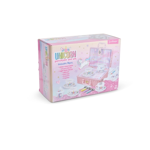 Porcelain Tea Set for Girls - Mini Ceramic Tea Cups with Pink Wicker Basket - Cute Tea Pot and Tiny Cups Set for Girls T