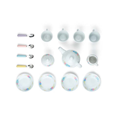 Porcelain Tea Set for Girls - Mini Ceramic Tea Cups with Pink Wicker Basket - Cute Tea Pot and Tiny Cups Set for Girls T