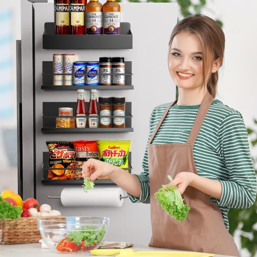 Slow Slog Magnetic Spice Rack, 4 Pack Magnetic Shelf for Refrigerator, Magnetic Refrigerator Organizer, Kitchen Space Sa