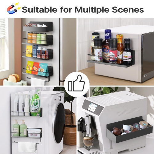 Slow Slog Magnetic Spice Rack, 4 Pack Magnetic Shelf for Refrigerator, Magnetic Refrigerator Organizer, Kitchen Space Sa