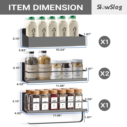 Slow Slog Magnetic Spice Rack, 4 Pack Magnetic Shelf for Refrigerator, Magnetic Refrigerator Organizer, Kitchen Space Sa