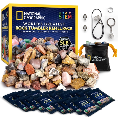 NATIONAL GEOGRAPHIC Rock Tumbler Refill Kit - 2.26 kg Mix of Rocks for Tumbling and Rough Gemstones - Rock Tumbler Suppl