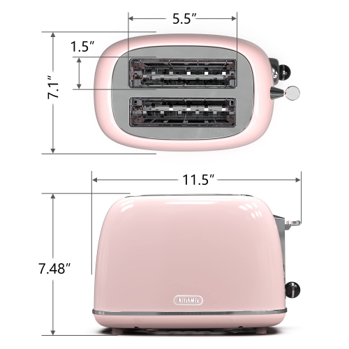 Toaster 2 slice, KitchMix Retro Stainless Steel Toaster with 6 Settings, 1.5 In Extra Wide Slots, Bagel/Defrost/Cancel F