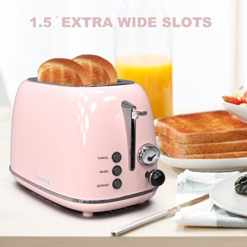 Toaster 2 slice, KitchMix Retro Stainless Steel Toaster with 6 Settings, 1.5 In Extra Wide Slots, Bagel/Defrost/Cancel F
