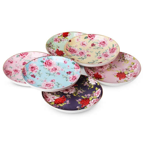 Assiettes à dessert, 8&nbsp;po, ensemble de 6, porcelaine d'os, assiettes à hors-d'oeuvre, Assiettes florales, petites assiettes, Small D