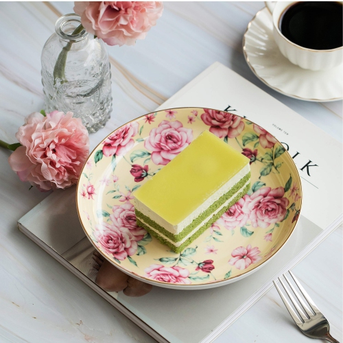 Assiettes à dessert, 8&nbsp;po, ensemble de 6, porcelaine d'os, assiettes à hors-d'oeuvre, Assiettes florales, petites assiettes, Small D