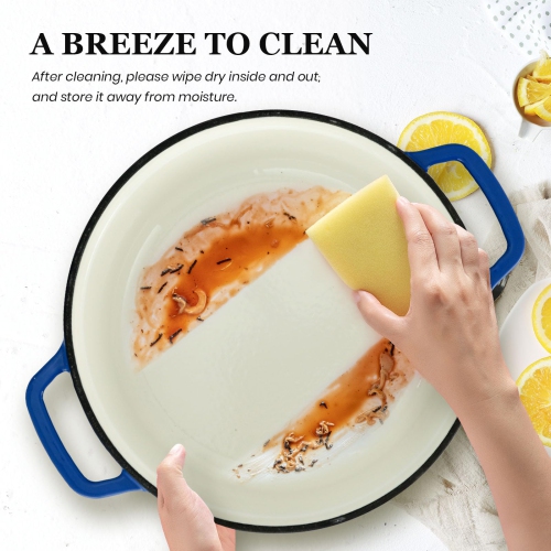 Overmont 5.5QT Cast Iron Dutch Oven - Dual Widened Handles -Enameled Pot with Cookbook - Heavy-Duty Enamel Cookware with