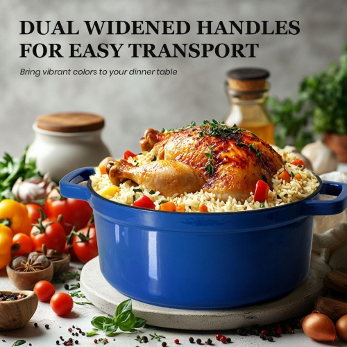 Overmont 5.5QT Cast Iron Dutch Oven - Dual Widened Handles -Enameled Pot with Cookbook - Heavy-Duty Enamel Cookware with