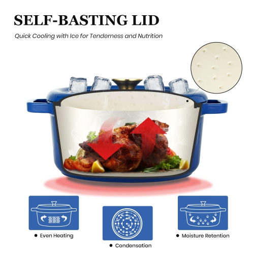 Overmont 5.5QT Cast Iron Dutch Oven - Dual Widened Handles -Enameled Pot with Cookbook - Heavy-Duty Enamel Cookware with