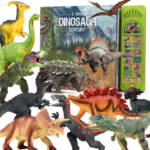 FRUSE Dinosaur Toys for 3 Years Old & Up - 12Pcs Dinosaur Figures w / Interactive Dinosaur Sound Book,Included Realistic