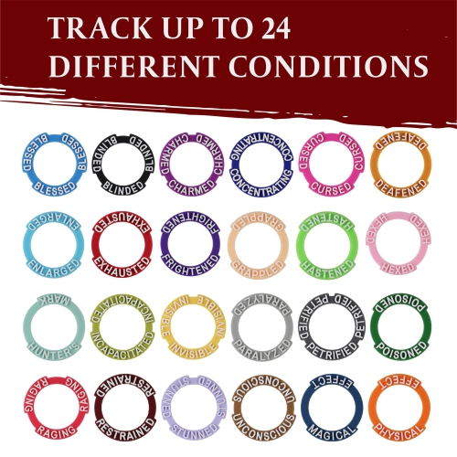 DND Miniatures Condition Markers - 96 Rings to Track 24 Different Status & Spell Effects for RPG/DND Minis Like Dungeons