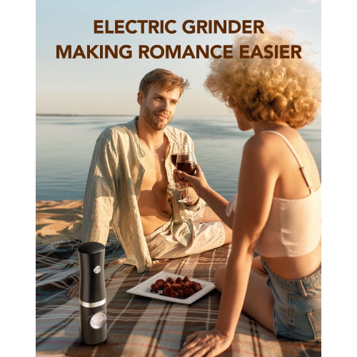 Sangcon – Ensemble de 2 moulins à sel et à poivre électriques, moulin à sel automatique avec lampe LED à base rechargeable