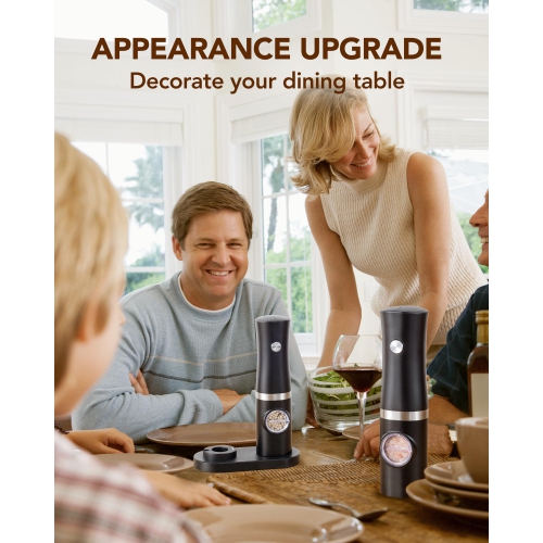 Sangcon – Ensemble de 2 moulins à sel et à poivre électriques, moulin à sel automatique avec lampe LED à base rechargeable