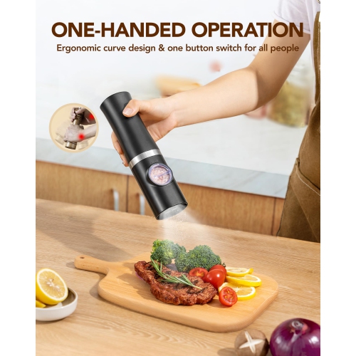 Sangcon – Ensemble de 2 moulins à sel et à poivre électriques, moulin à sel automatique avec lampe LED à base rechargeable