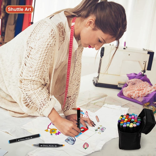 Navttle Art – Stylos à marqueurs en tissu, 40 couleurs, marqueurs en tissu à double pointe, indélébile, sans bavure, pour les espadrilles de