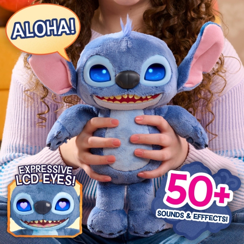 Disney Stitch Many Moods 14-inch Interactive Plush, 50+ Sounds & Phrases, LCD Eyes, Inspired by Disney's New Live-Action