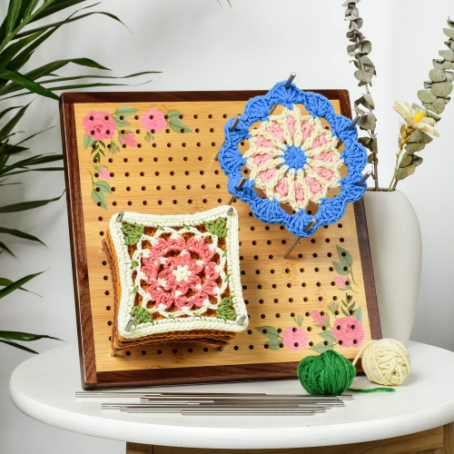 Crochet Blocking Board -Crochet Gift for Granny Square Lovers-Bamboo Blocking Board for Knitting Crochet, Full Kit with
