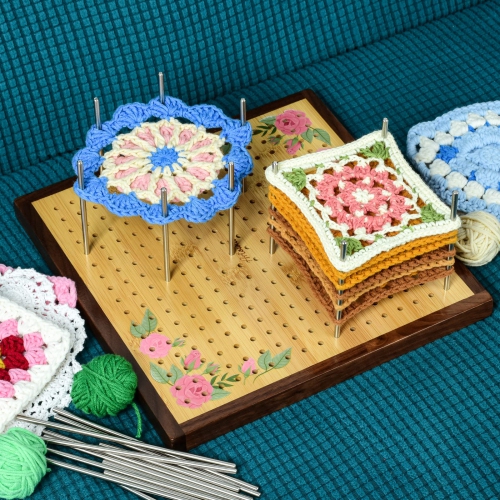 Crochet Blocking Board -Crochet Gift for Granny Square Lovers-Bamboo Blocking Board for Knitting Crochet, Full Kit with