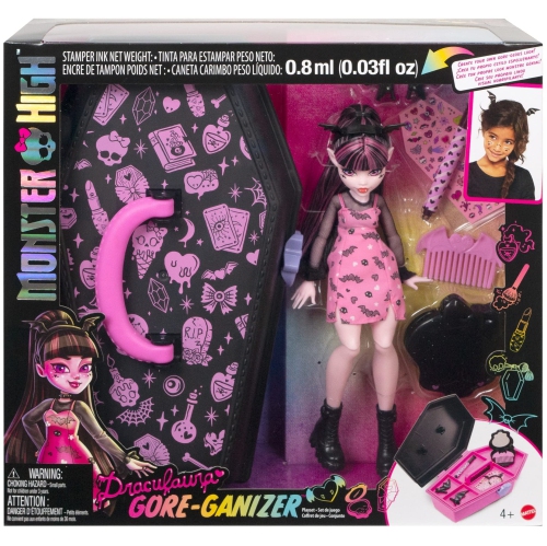 Monster High Draculaura Doll & Accessories, Gore-ganizer Beauty Kit with Bat Clips, Comb & Mirror, Customizable with Sta