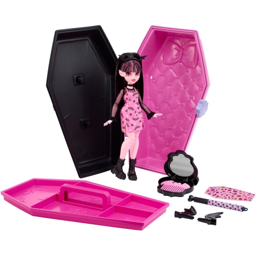 Monster High Draculaura Doll & Accessories, Gore-ganizer Beauty Kit with Bat Clips, Comb & Mirror, Customizable with Sta